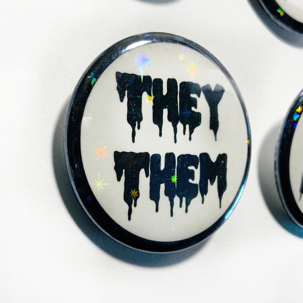 Pronoun Button - Holographic Stars - 1.5" Button