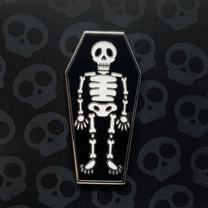 Skeleton in a Coffin - 2" Hard Enamel Pin
