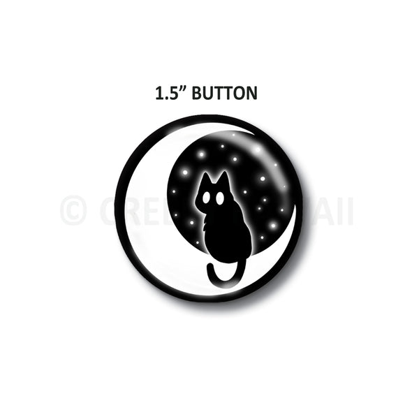 Void Cat and Moon with Holographic Stars - 1.5" Button - Creepy Kawaii