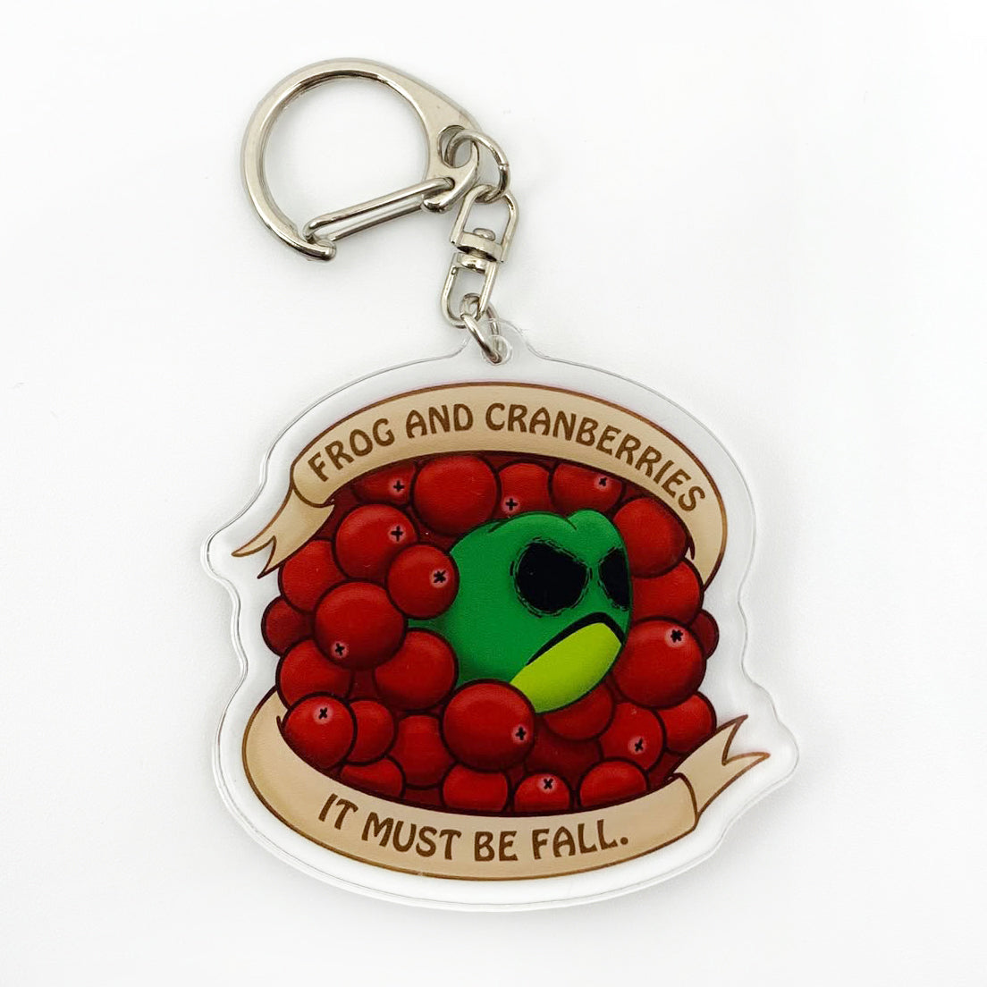 Frog and Cranberries It Must Be Fall - 2.5" Acrylic Charm Keychain
