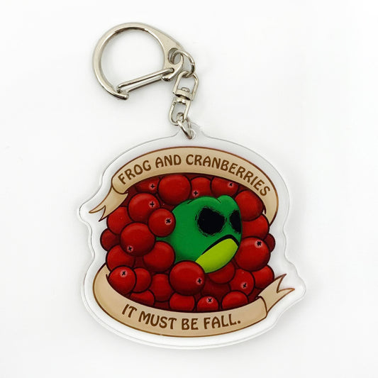 Frog and Cranberries It Must Be Fall - 2.5" Acrylic Charm Keychain
