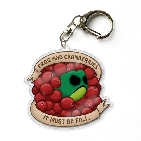 Frog and Cranberries It Must Be Fall - 2" Acrylic Charm Keychain