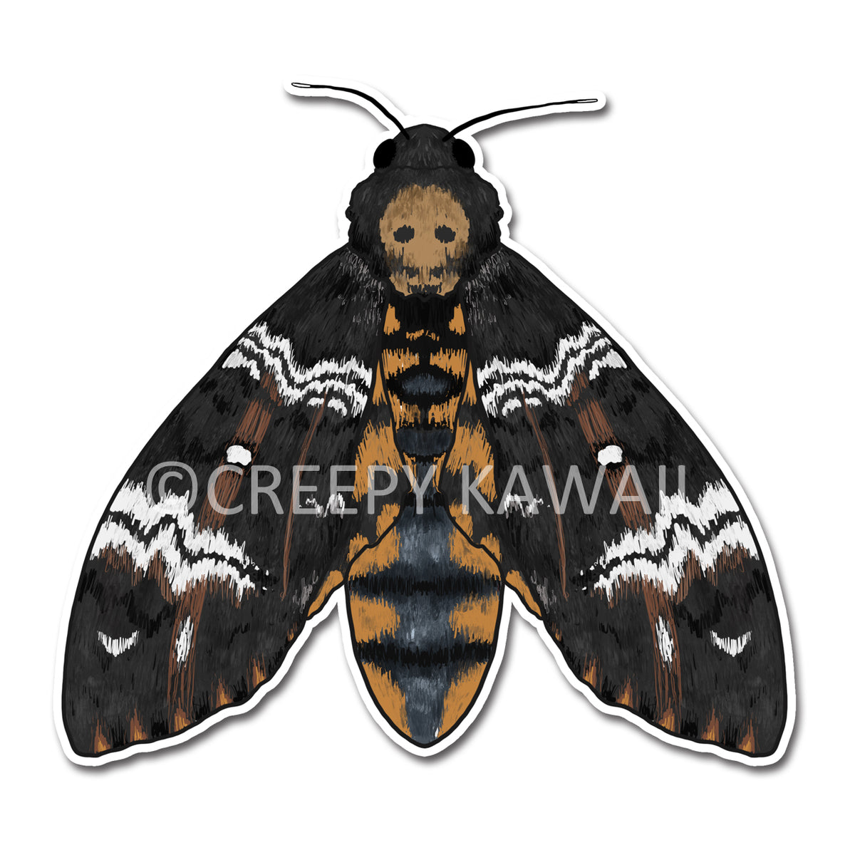 Death's-Head Hawkmoth - 3 Inch Weatherproof Vinyl Sticker - Creepy Kawaii