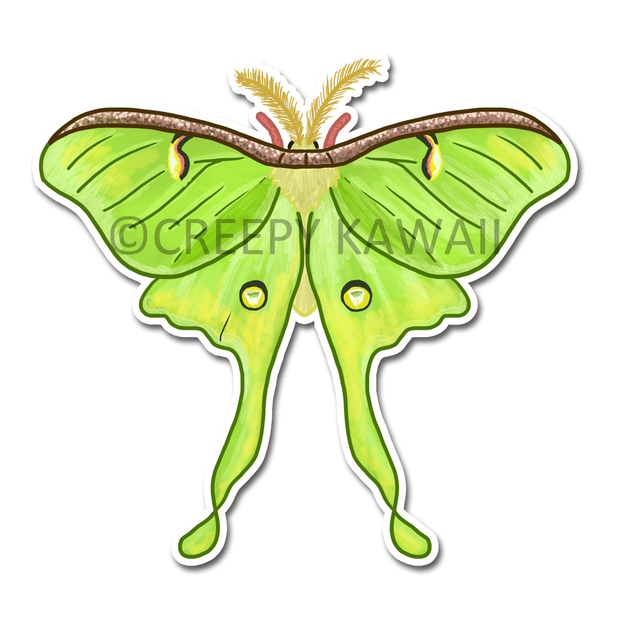 Luna Moth - 3 Inch Weatherproof Vinyl Sticker - Creepy Kawaii