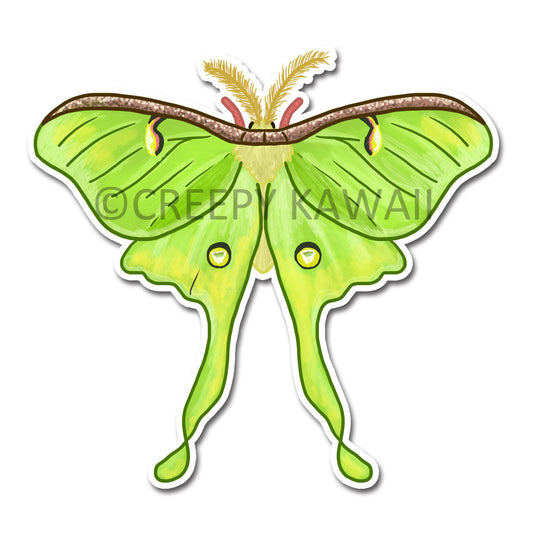 Luna Moth - 3 Inch Weatherproof Vinyl Sticker - Creepy Kawaii
