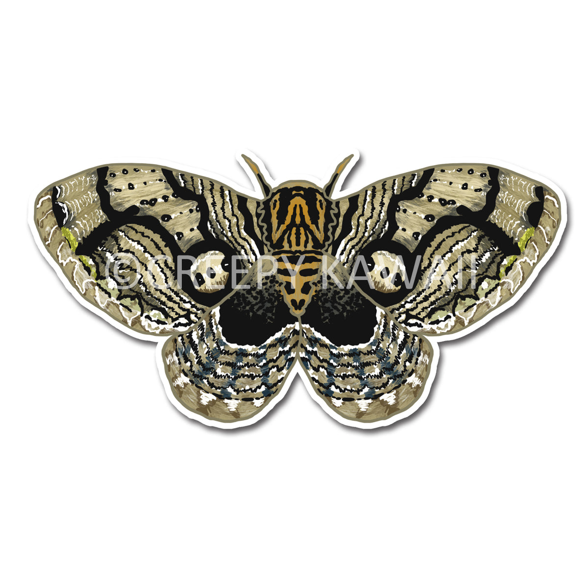 Owl Moth - 3 Inch Weatherproof Vinyl Sticker - Creepy Kawaii
