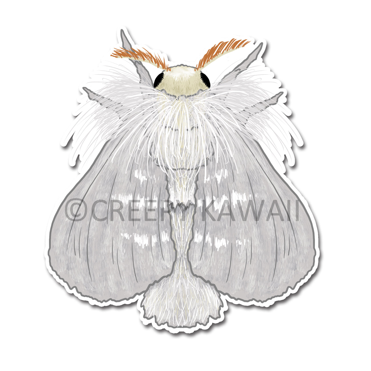 White Flannel Moth - 3 Inch Weatherproof Vinyl Sticker - Creepy Kawaii