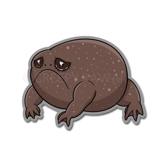 Big Sad African Rain Frog - 3 Inch Weatherproof Vinyl Sticker - Creepy Kawaii