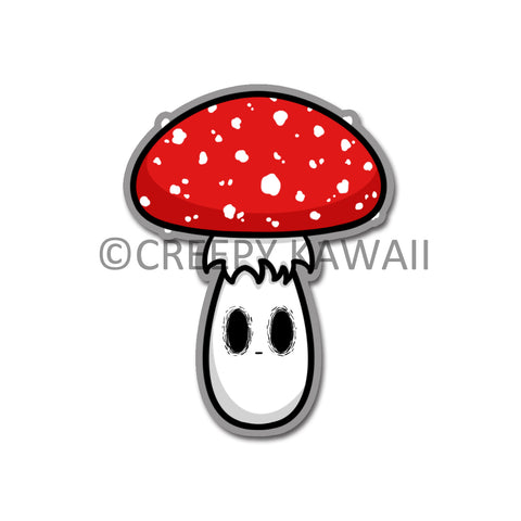 Creepy Mushroom Fly Agaric - 3 Inch Weatherproof Vinyl Sticker - Creepy Kawaii