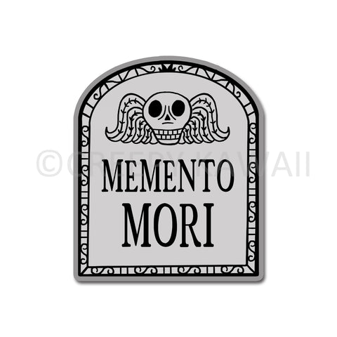 Memento Mori Gravestone - 3 Inch Weatherproof Vinyl Sticker - Creepy Kawaii