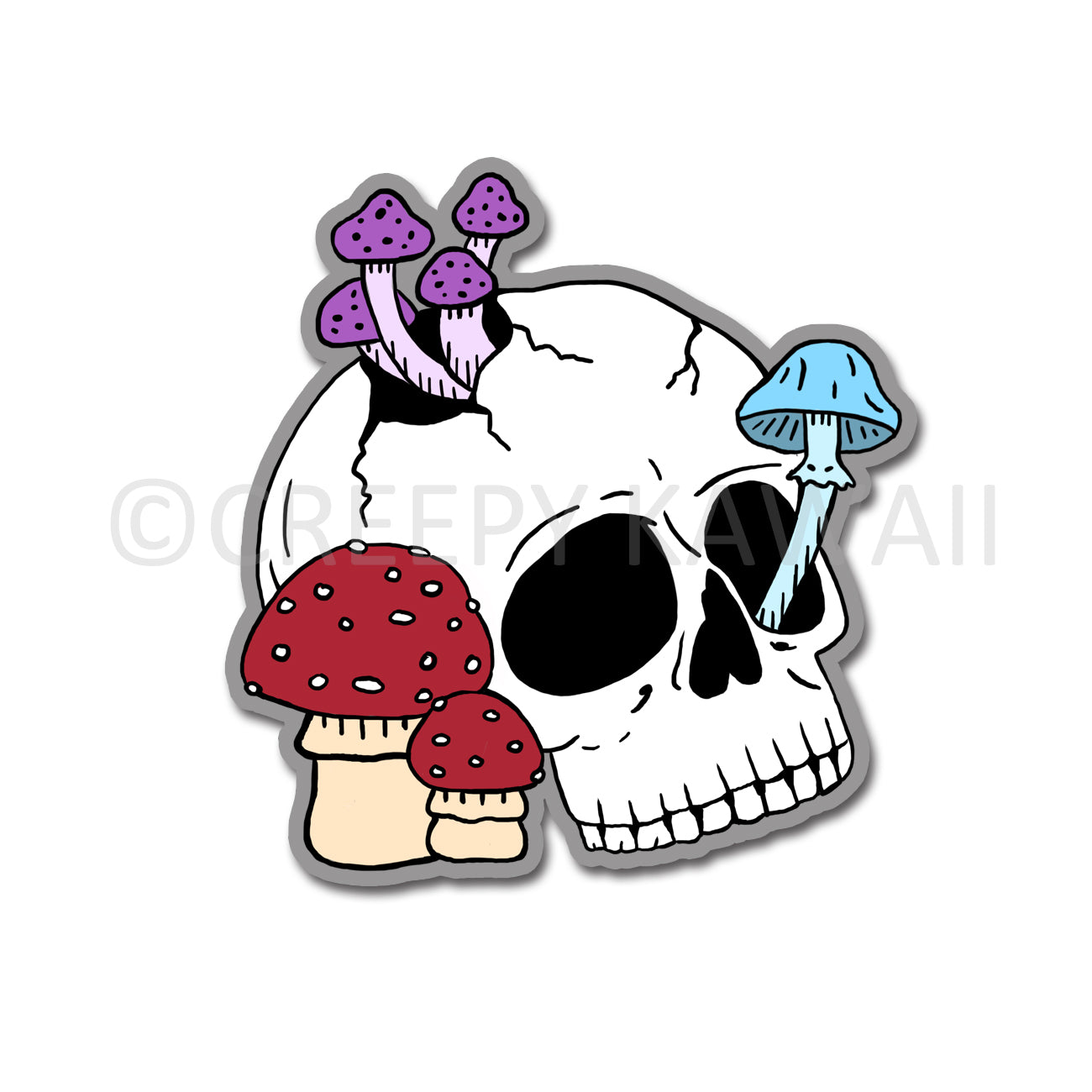 Mushroom Skull - 3 Inch Weatherproof Vinyl Sticker - Creepy Kawaii