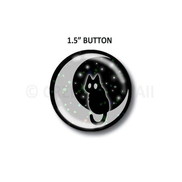 Void Cat and Moon with Holographic Stars - 1.5" Button - Creepy Kawaii